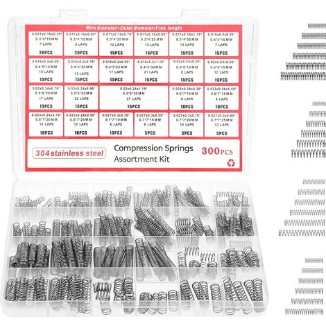 300 - Ressort De Compression - Ressort Hélicoïdal - Acier Inoxydable 304 Résistant À La Rouille Pour Réparation Et Bricolage Assortiment 23 Tailles Boîte De Rangement