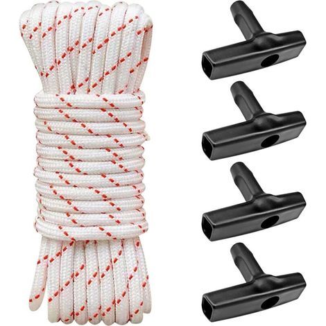Corde Lanceur Tondeuse, 10m Lanceur Tondeuse, Câble de Traction et 4 Poignées de Démarrage, Convient pour Tondeuses à Gazon, Tondeuses, Coupe-Bordures, Débroussailleuses, Pièces de Moteur (1/5)