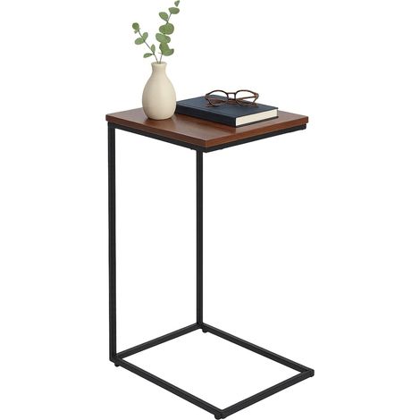 Mesa auxiliar en forma de C - Tablero de madera, estructura de metal negro