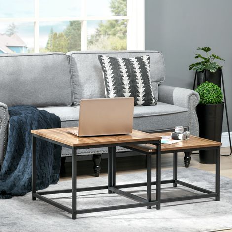 Beistelltisch 2er Set Satztische Holzoptik Stahl Schwarz OKMYHOME (1/5)