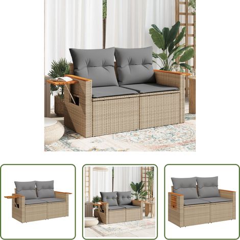 2-Sitzer - Gartensofa mit Kissen 2-Sitzer Beige Poly Rattan (1/5)
