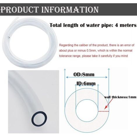 PVC-Rohr, transparentes Rohr 6 mm Innendurchmesser 8 mm Außendurchmesser, flexibler Schlauch, mit 1 Rohrabschneider (4 Meter) (1/5)