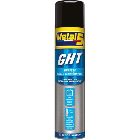 Graisse haute température alu, graphite, cuivre, sulfure de zinc - 400ml - Ce produit de marque METAL 5 est neuf.