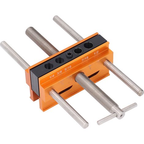 Gabarit de perçage autocentrant pour tourillons, largeur réglable 1/4, 3/8, 5/16, 7/16 et 1/2 pouce, avec 6 bagues pour trous droits. (1/5)
