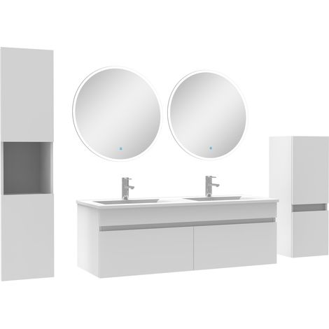 Ocean Meubles simple vasque 120cm,meuble acve colonne et miroir rond Blanc (1/5)