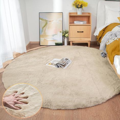 Teppich Fellteppich Kunstfell waschbar Wohnzimmer 180 cm (Rund) Beige (1/5)