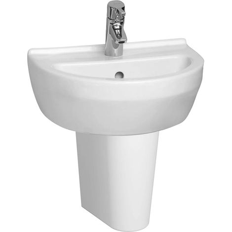 Vitra S50 Basin and Semi Pedestal 450mm Wide - 1 Tap Hole (1/4)