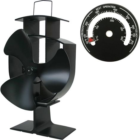 Ventilateur poêle 3 pales thermique, ventilateur cheminée silencieux avec thermomètre (1/4)