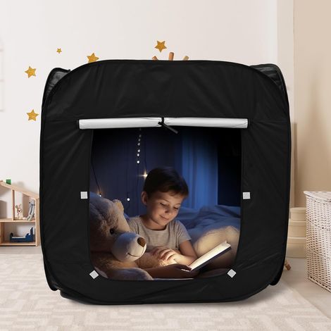 Tente sensorielle enfants pliable, portable, jeu/détente, aide anxiété, maison/déplacement, noir.