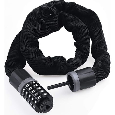 Antivol de Vélo [Nouveau] Antivol de Vélo à Chaîne 6 mm x 0,9 m, Combinaison Réinitialisable à 5 Chiffres avec Maillons de Chaîne en Acier pour Vélos/Motos, Scooters, etc. (1/5)