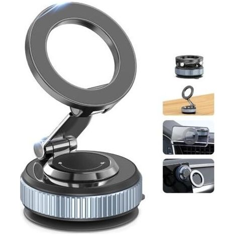 Support Telephone Voiture Magnetique, 360° Rotation Porte Telephone Voiture Aimant Telephone Voiture sous Vide, Support Phone Voiture Pliable avec Anneau Magnétique pour Tous Les Smartphone (1/5)