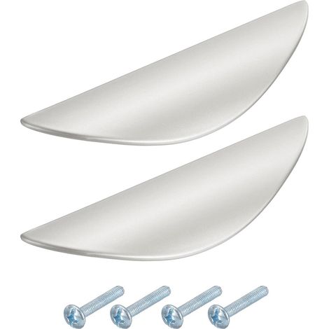 Lot de 2 poignées de porte/meuble en forme de croissant, entraxe de 64 mm, en alliage de zinc, pour tiroirs et meubles de cuisine. Vis incluses.
