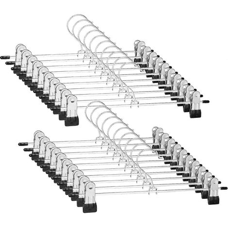 Cintres à pantalons, cintres à pinces, cintres à pantalons en métal, cintres à jupes chromés massifs avec pinces antidérapantes, cintres à pinces réglables 30 cm (11,8 pouces), lot de 20 (1/4)