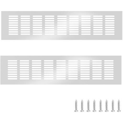 QORVA-2 pièces Argent Alliage D'aluminium Grille D’aération 80 x 400 mm Grille de Ventilation Murale Anti-insectes Rectangulaire Grille Perforée Rectangulaire Aluminium