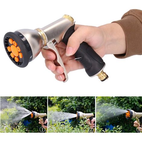 (Voir photo) Pistolet à eau de jardin réglable, buses de pulvérisation haute pression robustes pour tuyau d'arrosage avec 9 jets différents (1/5)