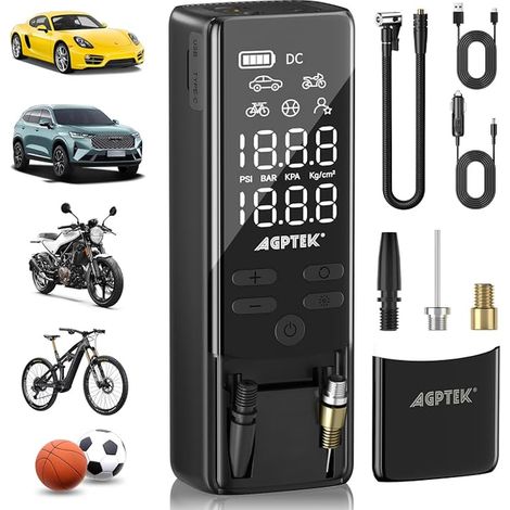 Mini Pompe à Voiture, Mini Compresseur Air portatif, 7500mAh 12V DC, Portable Gonfleur Electrique pneus Voiture sans fil, 150PSI 5 modes, LED et Arrêt auto pour les vélos, motos, balles (1/5)