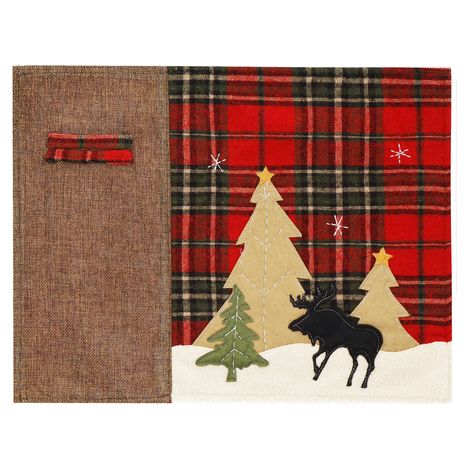 Tovaglietta da tavola natalizia 44x33cm in tappetino rosso con renna (1/5)