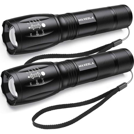 Lampe Torche LED Ultra Puissante, 2000 Lumens Lampe de Poche, IP65 Étanche Lampe Tactique, Zoomable, 5 Modes D'éclairage, Antichoc Anti-dérapant pour Camping Randonnée Urgence, Lot de 2 [Classe énergé