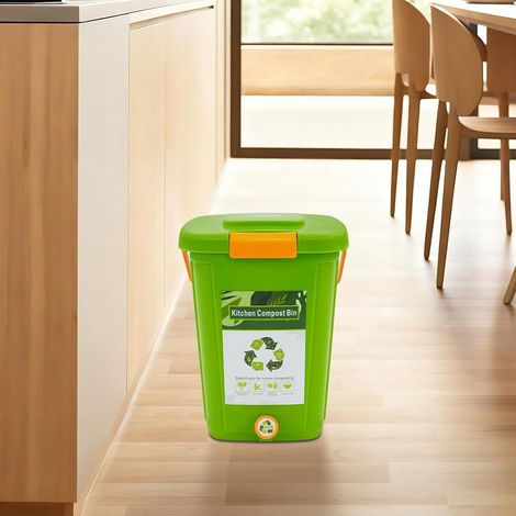 Poubelle bio de cuisine 20 l, seau bio avec double couvercle, poubelle à compost anti-odeurs pour déchets et recyclage, bac à compost pour plan de travail, balcon et jardin (1/5)