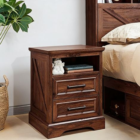 Table de Chevet Commode 45,7 cm avec Station de Charge, Table d'Appoint à 2 Tiroirs de Rangement - Idéal pour Chambre à Coucher & Salon - Panneau de Particules Marron (1/5)