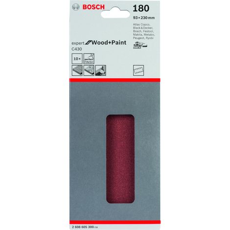 BOSCH 2608605300 ACCESSOIRE FEUILLES ABRASIVES 10 PIÈCES SS 93 X 230 R: W K180