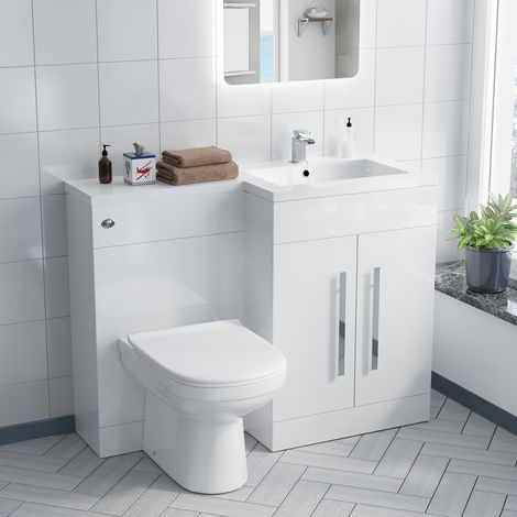 Aric RH 1100mm Vanity Basin Unit, WC Unit & Elso Back To Wall Toilet White (1/5)