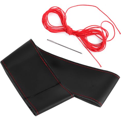 Lenkradbezug aus Mikrofaserleder, universeller Lenkradschutz, DIY-Autoinnenausstattung, 38 cm/15 Zoll (Schwarz und Rot).