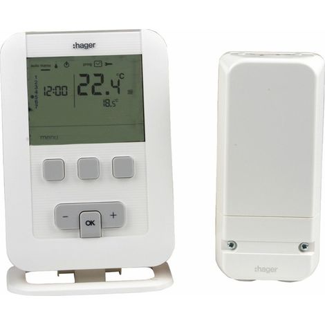 Programmierbarer Raumthermostat HAGER radio EK560 mit Batterien LR3 - HAGER: EK560