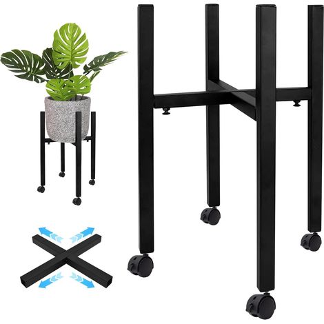 Support de Plantes Réglable, Support de Plantes en Métal Noir avec 4 Poulies pour 24-38CM Différentes Tailles de Pots de Fleurs Tabouret Plantes pour Jardin l'Intérieur l'Extérieur (1/5)