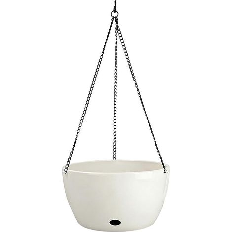 Pots suspendus plastique blanc 20 cm, drainage + chaînette, pour fleurs, fougères, lierre, plantes grasses, déco estivale (1/5)