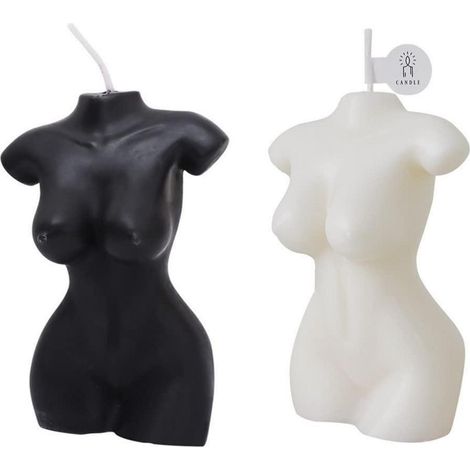 2er Set Körperkerzen weiblich, Soja Duftkerzen, ästhetische Deko weiß & schwarz