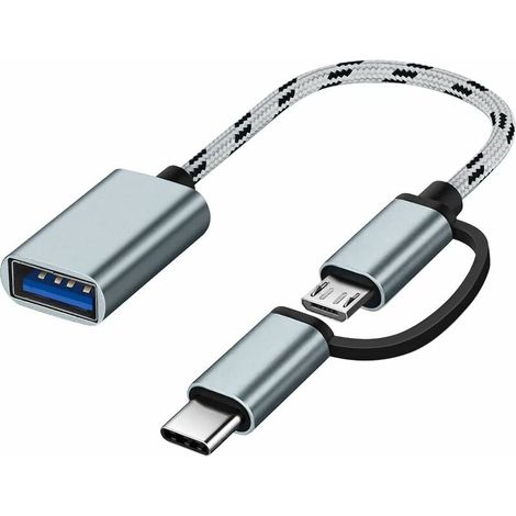 Gray USB-C/Micro-USB to USB Adapter, Micro-USB/USB-C to USB 3.0 Converter, OTG Adapter Cable Compatible with MacBook, Android Phones, etc.