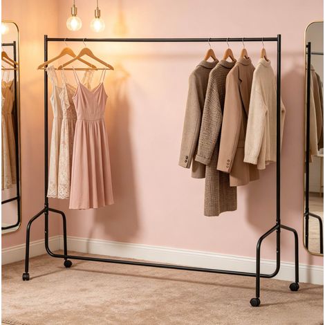 Kleiderständer mit Rollen aus schwarzem Stahl 180 x 60 x 170 cm – OKWISH (1/5)