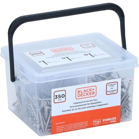 jeu de vis Black+Decker spanplaatschroeven inox 350 pièces