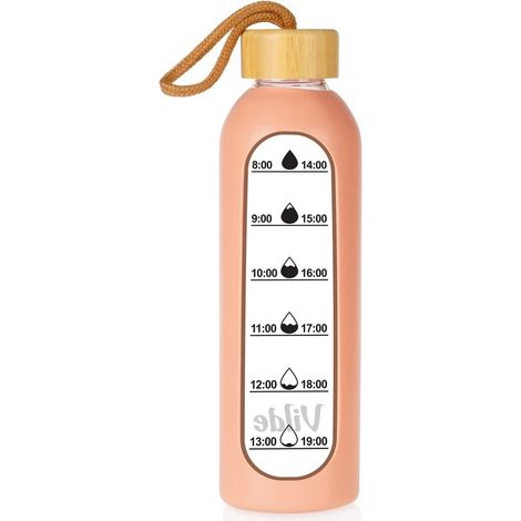 Glass Water Bottle with Bamboo Lid, Silicone Sleeve, 600ml (1/5)