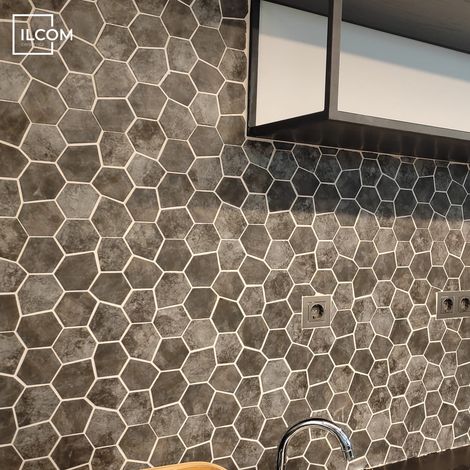 Mosaico in vetro pressato su rete per bagno e cucina 41 cm x 26 cm - Hexa air slate (0,09m²) (1/5)