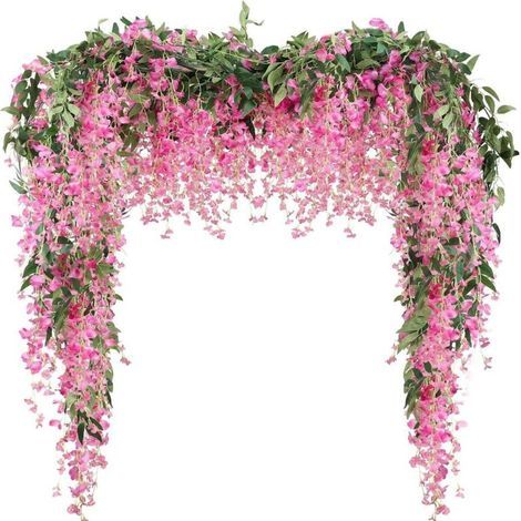 Couronne de glycine artificielle de 175 cm - Idéale pour la décoration murale de mariage, de salle de bal, d'extérieur, etc. - 1 couronne, rose (1/5)