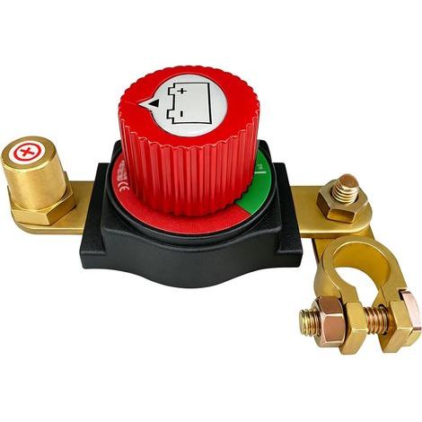Coupe Batterie, En Laiton Coupe Circuit Batterie, 12v-48v, Isolateur Interrupteur de Batterie pour Voitures, Motos, Caravanes et Yachts (Rouge) (1/5)
