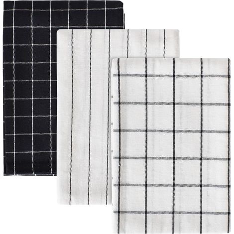 Lot de 3 Torchons de Cuisine 100% Coton,40x60CM Torchons à Vaisselle,Absorbants et Durables Serviettes de Cuisine,Doux Torchon de Vaisselle pour Maison Noir Et Blanc (1/5)