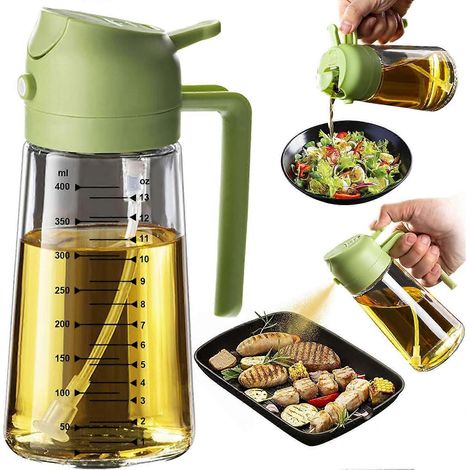 Distributeur et vaporisateur d'huile d'olive 2 en 1 pour cuisine friteuse à air chaud salades - 470 ml noir et vert (1/5)