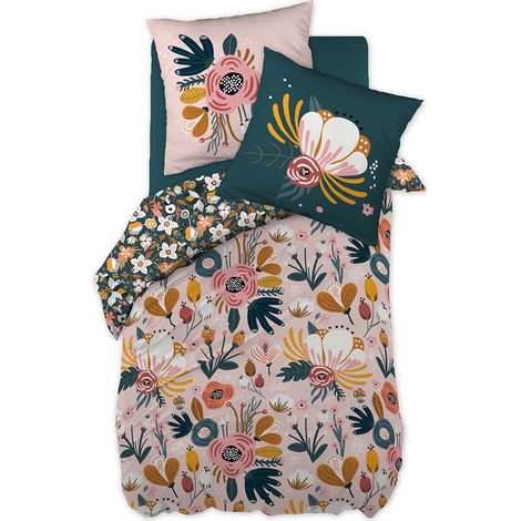 CAPUK - Parure de Lit Coton Motif Rétro Housse de Couette 140x200cm + Taie d'Oreiller (1/5)