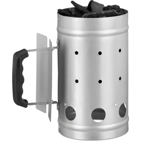 Cheminée d’allumage charbon en acier allume feu cheminée barbecue grill HxD: 27 x 16 cm, grill starter, argent