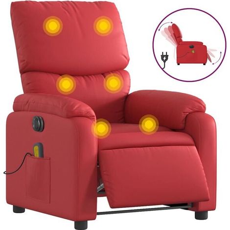 Chaise de massage électrique rouge en similicuir – Siège relaxant avec fonctions chauffage, rouleaux cervicaux et lombaires, réglage intensité 3 niveaux, pour salon ou bureau (1/5)