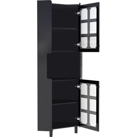 Schwarzer Eckschrank mit LED-Beleuchtung, lackiertem MDF, 63,5 x 157,5 cm (1/5)