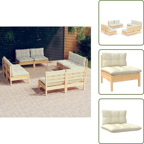 8-tlg. Garten-Lounge-Set mit Creme Kissen Kiefernholz - Gartensessel - Loungesessel - Gartenmöbel Set - Outdoor Möbel - Rattan Sessel (1/5)