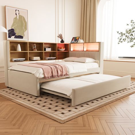 Canape convertible 90x200 avec lit 90x190 LED HAVRYA (1/5)