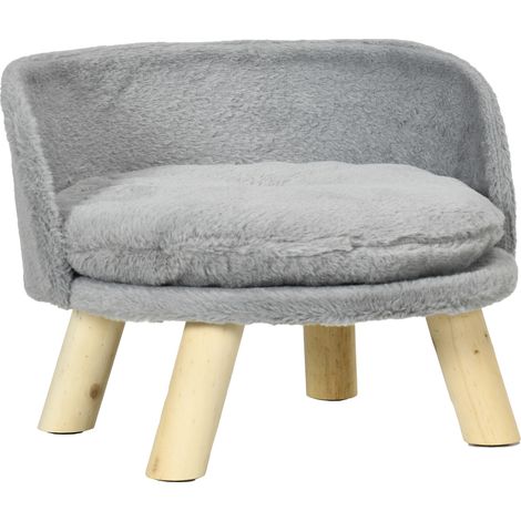 PawHut Hundesofa Hundecouch mit Kissen, Holzbeine, Abwaschbares Hundebett erhöhtes Haustiersofa Katzensofa für kleine Hunde, 40,5 x 40,5 x 33 cm Grau
