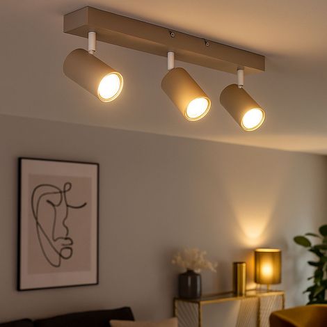 Lampada da soffitto Faretto da soffitto 3 fiamme GU10 color sabbia Lampada da soggiorno, orientabile, metallo, 3x GU10, LxLxH 41x6x12 cm