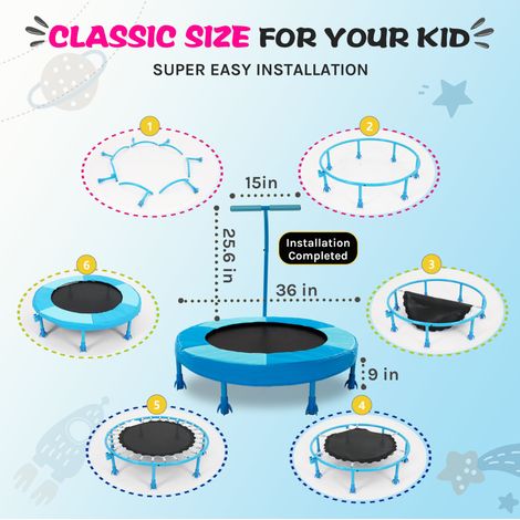 Trampolín para niños de 91 cm azul con barra de sujeción, 7 patas, acero OKMYHOME (1/5)