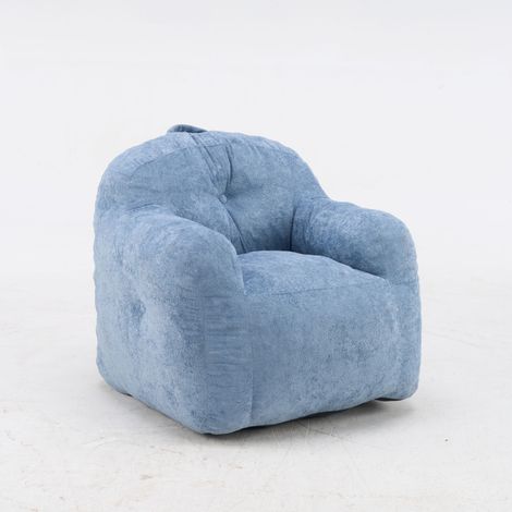 GagaFauteuil pouf bleu en fausse fourrure, mousse déchiquetée, accoudoirs (1/5)